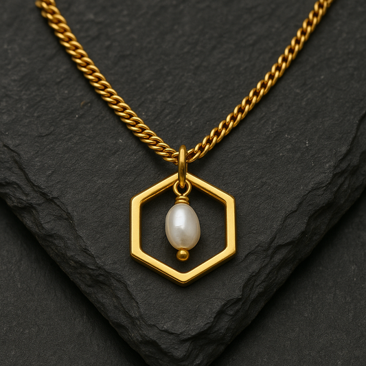 HONEYDROP | Freshwater Pearl Hexagon Necklace