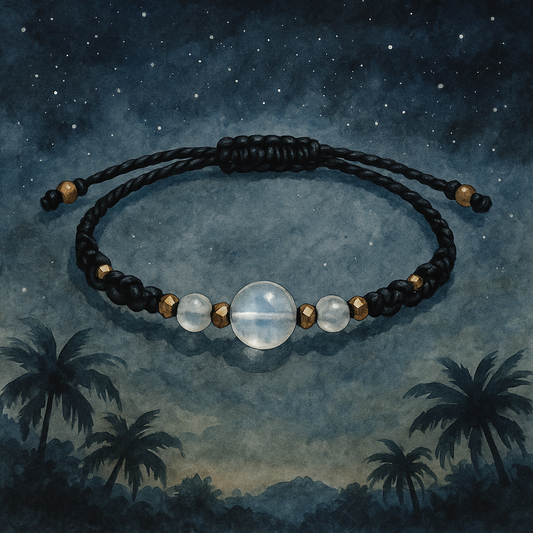 NIGHT SKY | Moonstone Black Macrame Bracelet