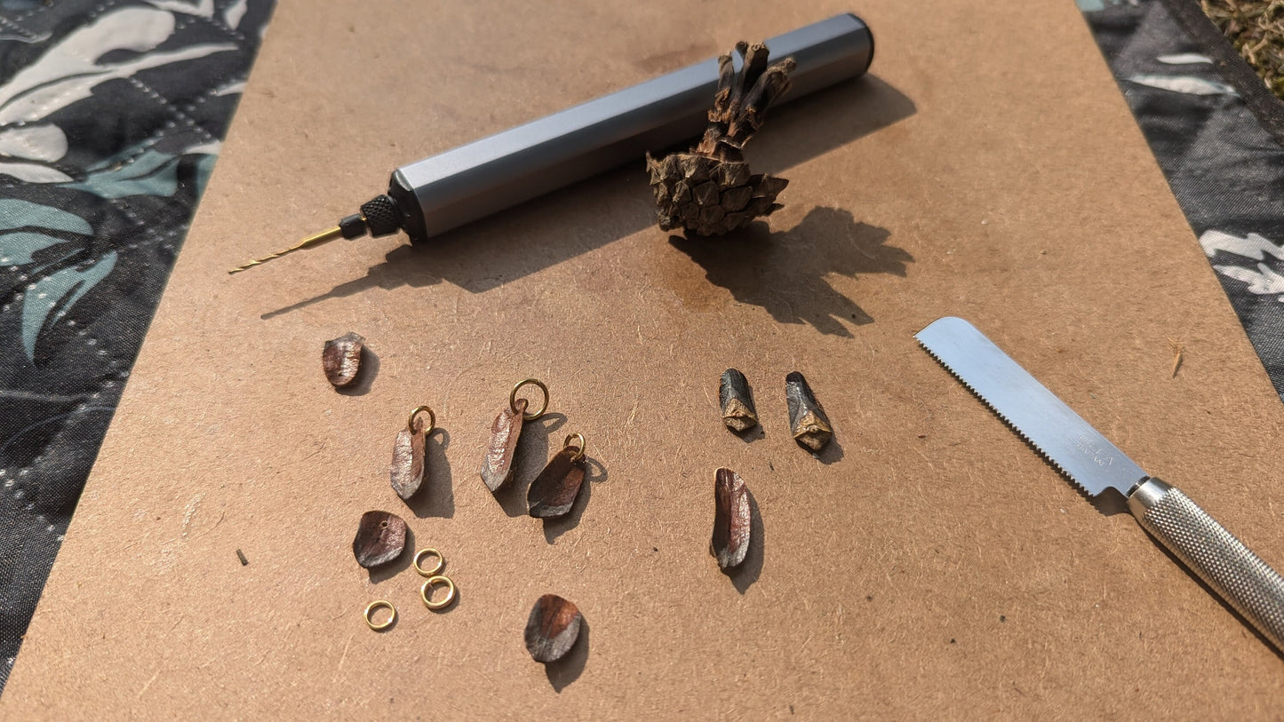### SPRUCE CONE | Pine Cone Earrings with African Turquoise & Brass