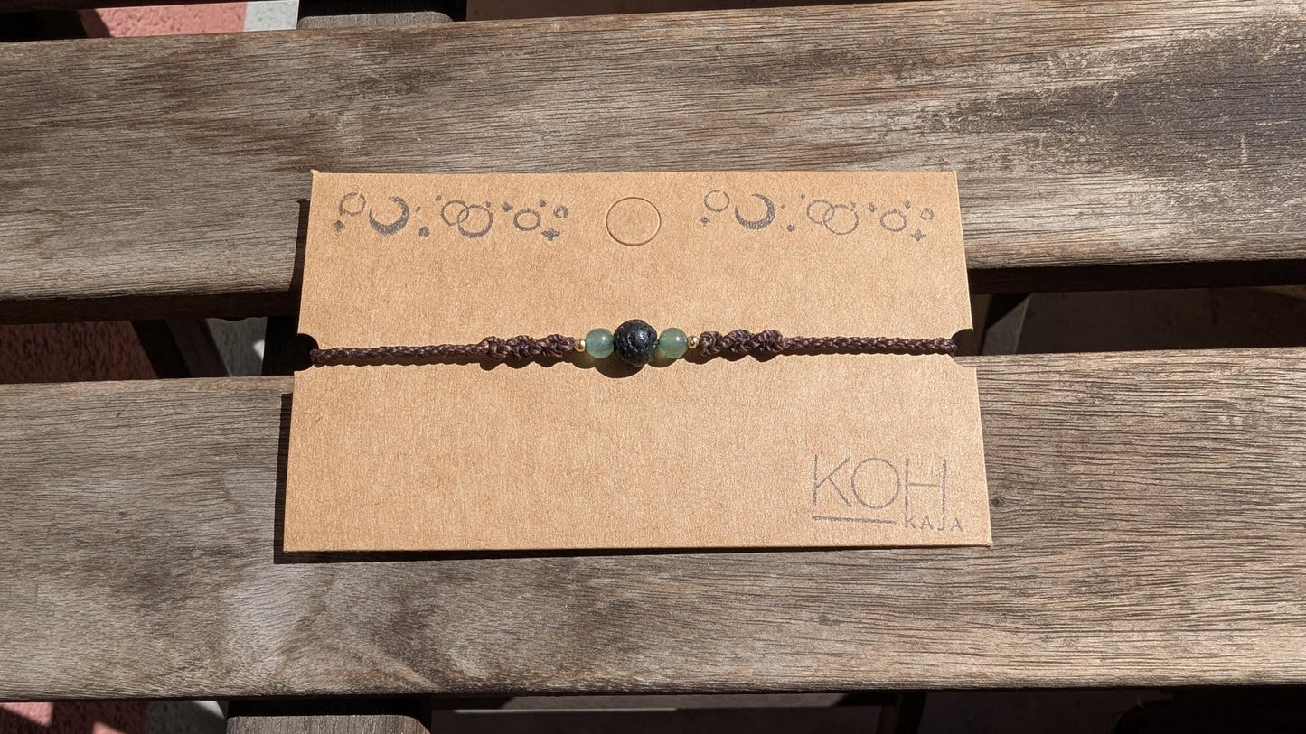 Makramee Armband "Zelda" | Aventurin (grün) & Lava (schwarz) | eigenes Armband kreieren | Fantasy Armband mit Naturstein