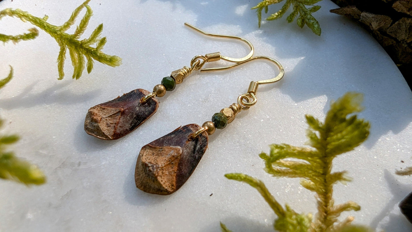### SPRUCE CONE | Pine Cone Earrings with African Turquoise & Brass