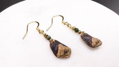 ### SPRUCE CONE | Pine Cone Earrings with African Turquoise & Brass