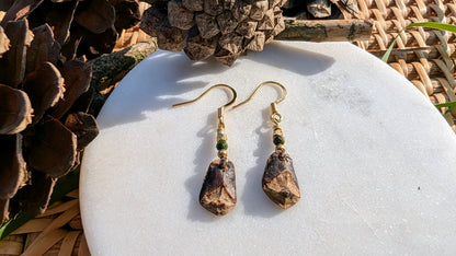 ### SPRUCE CONE | Pine Cone Earrings with African Turquoise & Brass