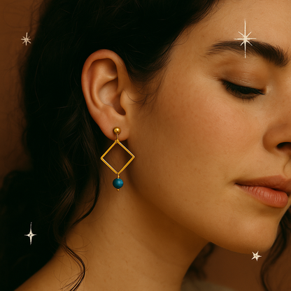 SQUARE DON'T CARE | Turquoise Stainless Steel Earrings