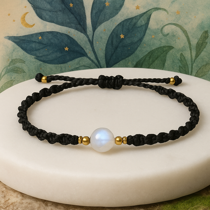 NIGHTSKY | Moonstone Anthrazite Macrame Bracelet