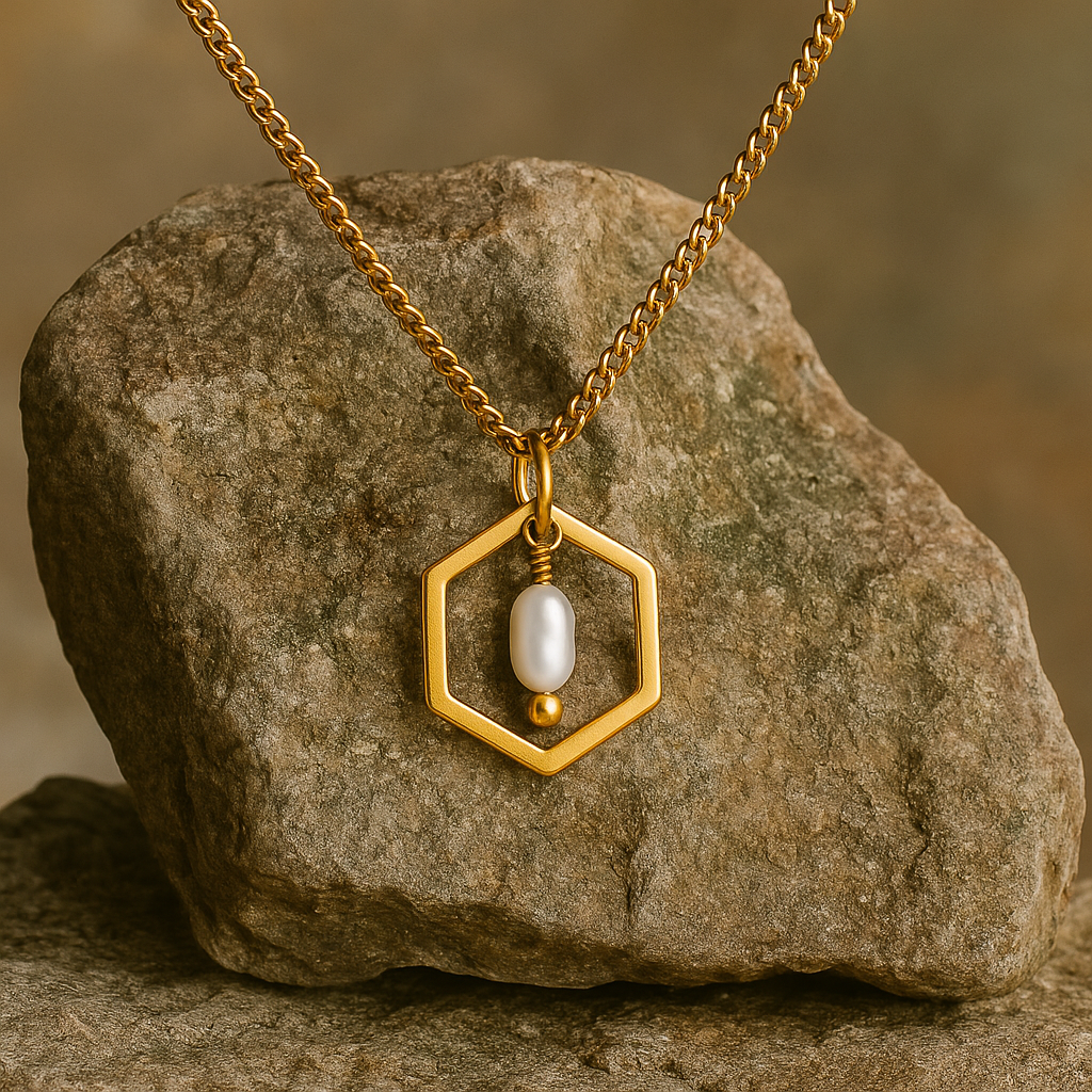 HONEYDROP | Freshwater Pearl Hexagon Necklace