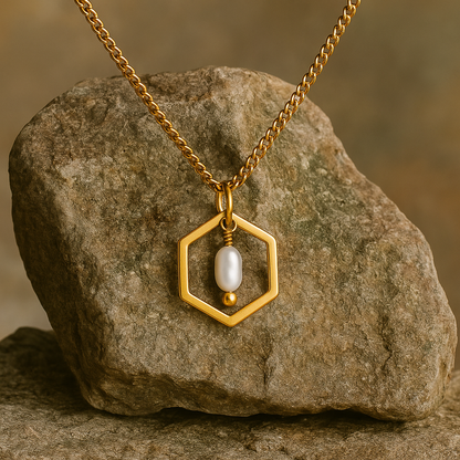 HONEYDROP | Freshwater Pearl Hexagon Necklace