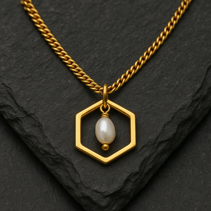 HONEYDROP | Freshwater Pearl Hexagon Necklace