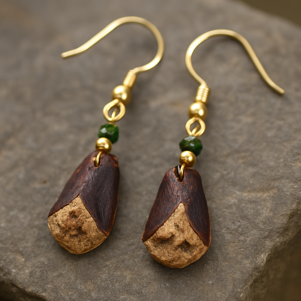 ### SPRUCE CONE | Pine Cone Earrings with African Turquoise & Brass