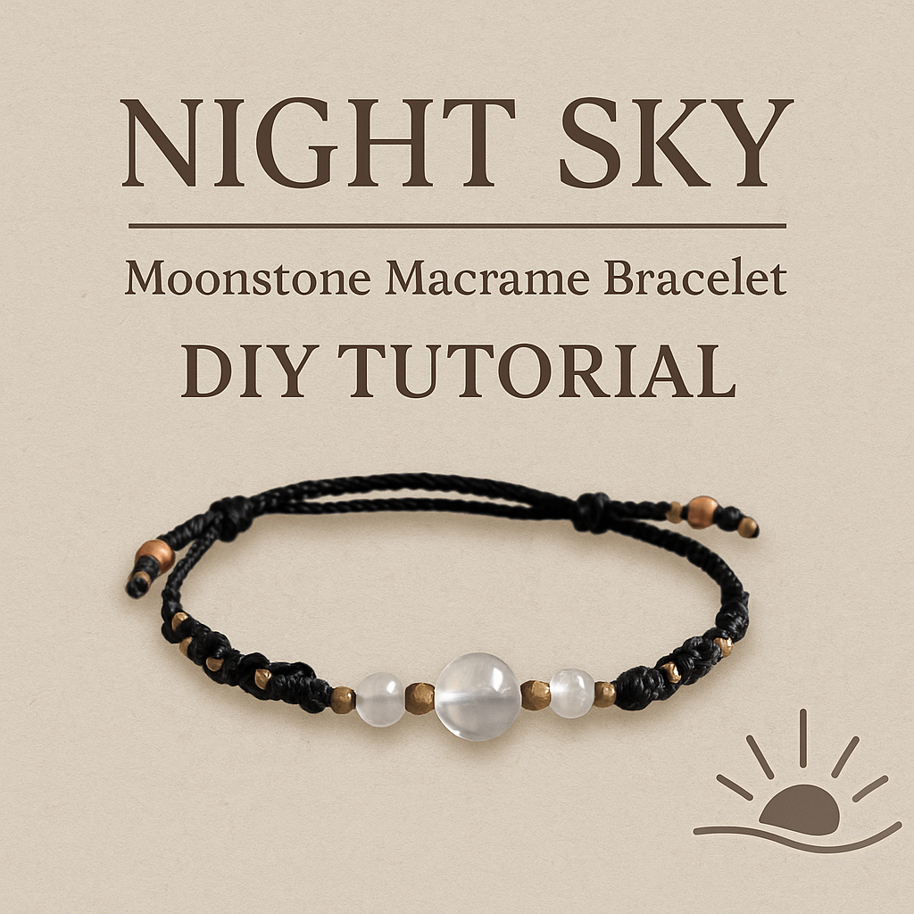 NIGHT SKY | Moonstone Black Macrame Bracelet