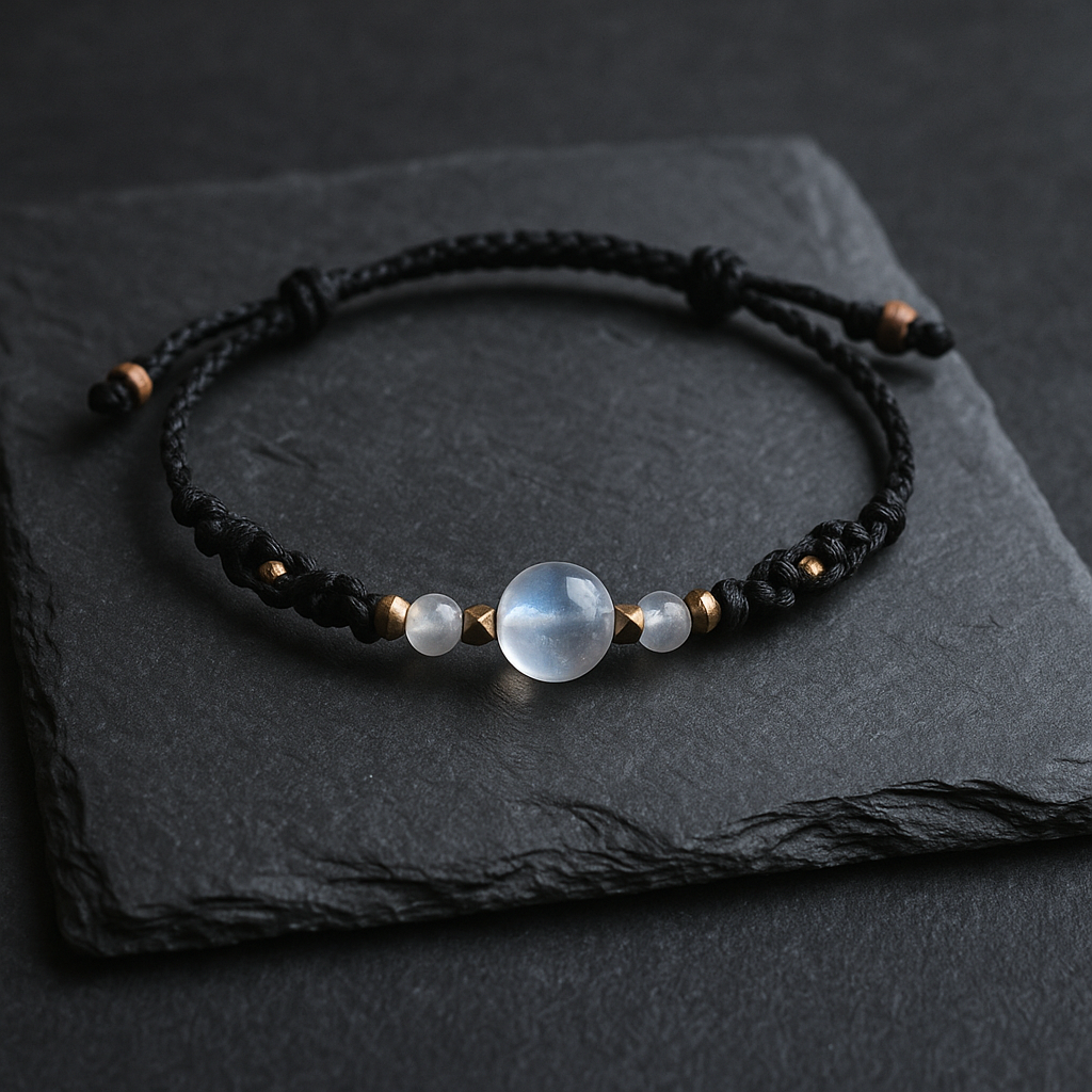 NIGHT SKY | Moonstone Black Macrame Bracelet