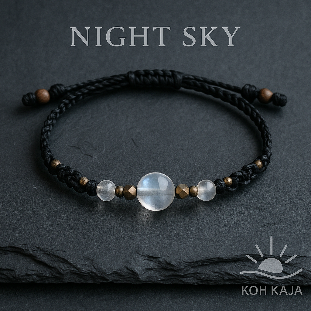 NIGHT SKY | Moonstone Black Macrame Bracelet
