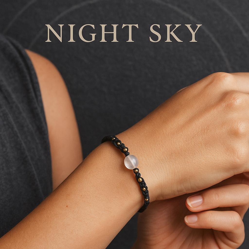 NIGHT SKY | Moonstone Black Macrame Bracelet