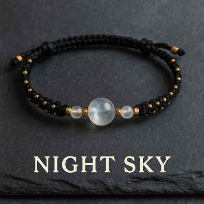 NIGHT SKY | Moonstone Black Macrame Bracelet