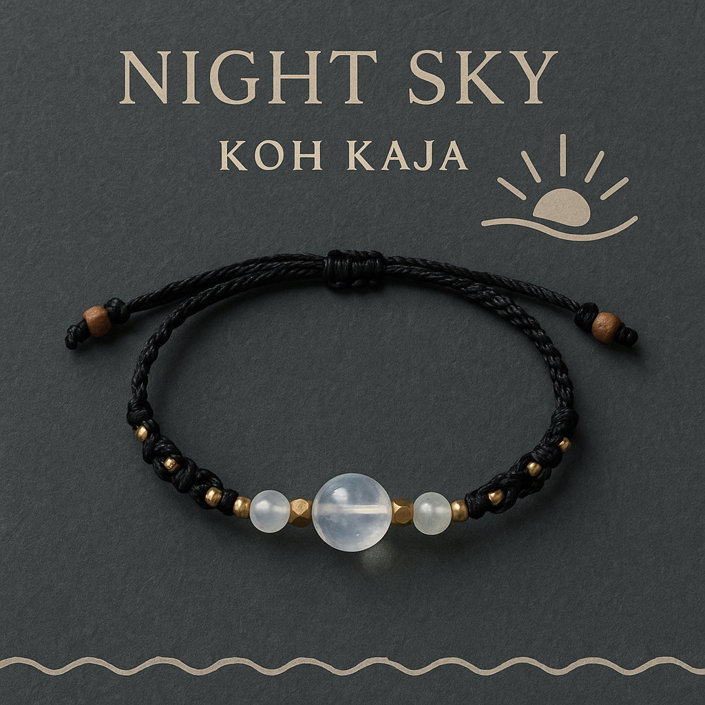 NIGHT SKY | Moonstone Black Macrame Bracelet