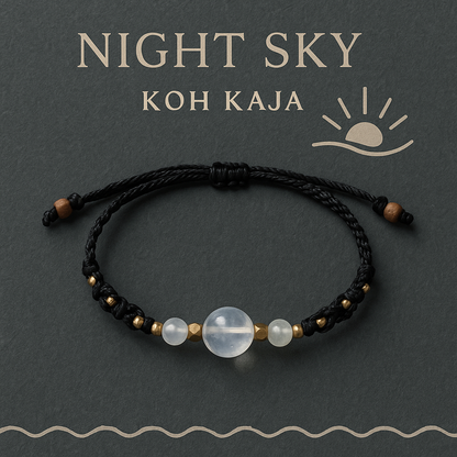 NIGHT SKY | Moonstone Black Macrame Bracelet