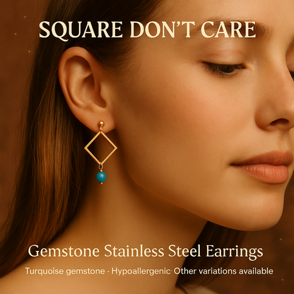 SQUARE DON'T CARE | Turquoise Stainless Steel Earrings