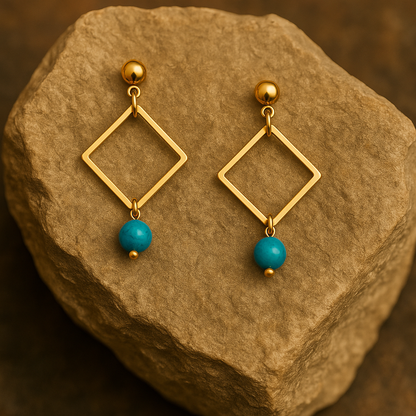 SQUARE DON'T CARE | Turquoise Stainless Steel Earrings