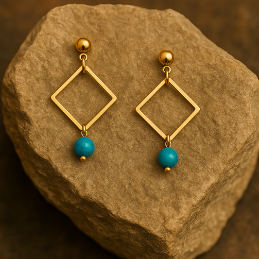 SQUARE DON'T CARE | Turquoise Stainless Steel Earrings