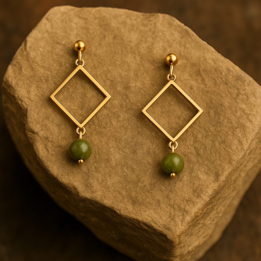 SQUARE DON'T CARE | Jade Stainless Steel Earrings