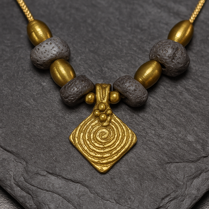 RELIC | Spiral Brass Charm & Hematite Necklace