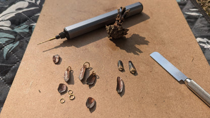 ### SPRUCE CONE | Pine Cone Earrings with African Turquoise & Brass