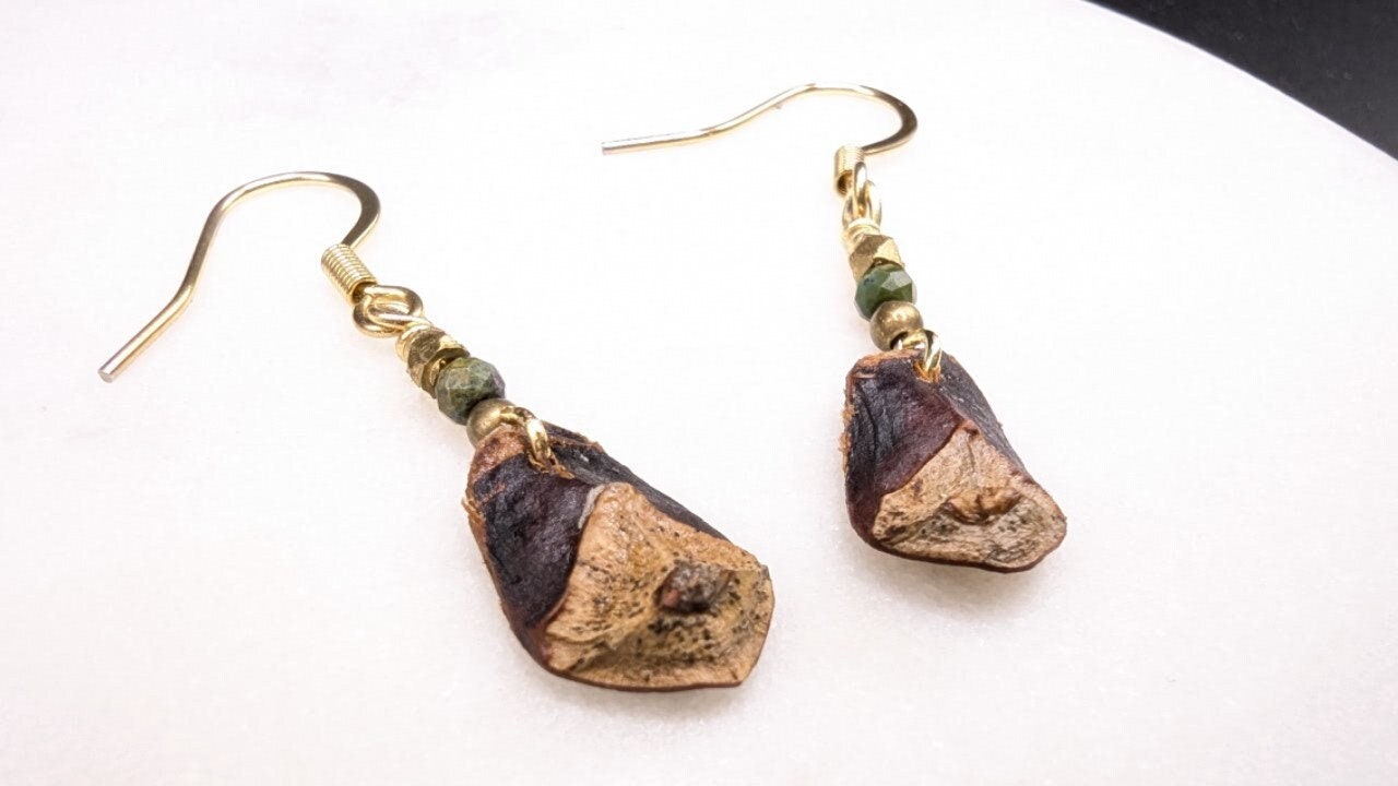 ### SPRUCE CONE | Pine Cone Earrings with African Turquoise & Brass