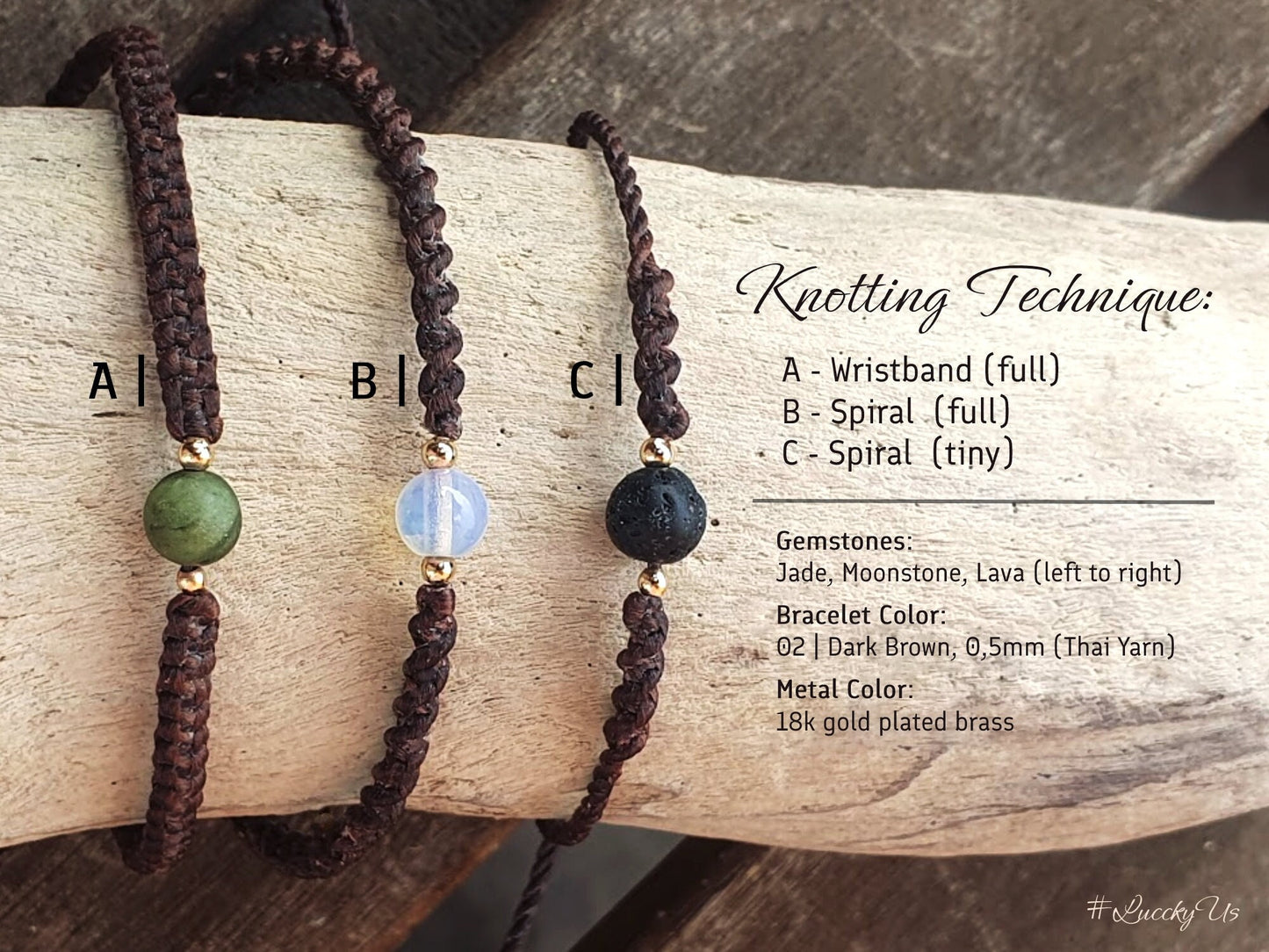 Makramee Armband "Planet" | Edelstein (Jade, Mondstein, Lava, Aventurin) | Personalisierbar, Armband selbst designen | Armband Konfigurator