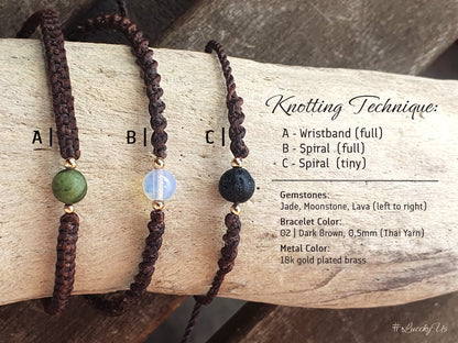 Makramee Armband "Planet Wood" - mit Perlen aus Calcit (weiß), Holz und Messing | personalisierbar eigenes Armband gestalten | Naturstein