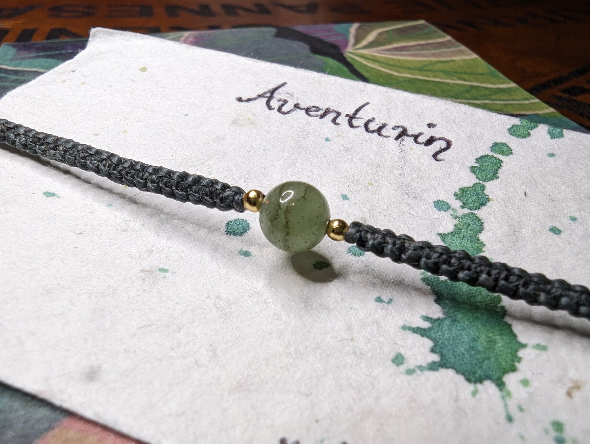 Macramé bracelet "Planet" | aventurine / anthracite / 14k gold-plated | Customizable