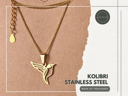 Golden Hummingbird Necklace | Thin, short curb chain stainless steel | Animal pendant hummingbird / bird | Gift for Bird lovers