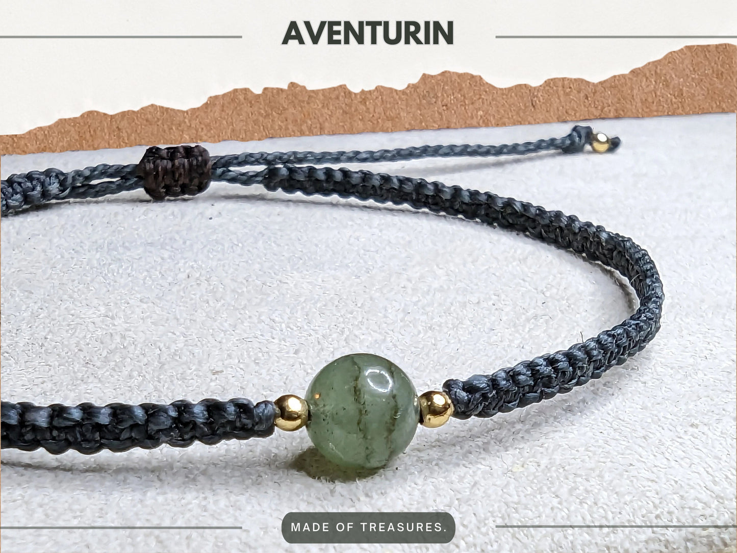 Macramé bracelet "Planet" | aventurine / anthracite / 14k gold-plated | Customizable