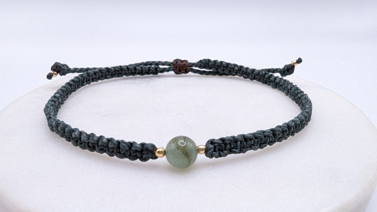 Macramé bracelet "Planet" | aventurine / anthracite / 14k gold-plated | Customizable