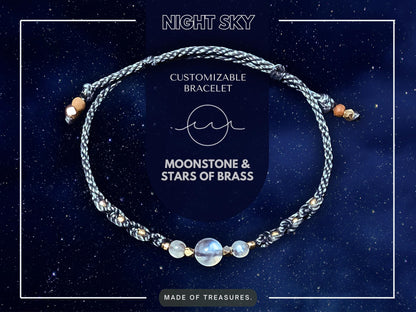 Macrame Bracelet "NightSky" | Starlight Bracelet with Moonstone | Night Sky, Moon & Stars | Astronomy Astrology Gift, Nature Jewelry