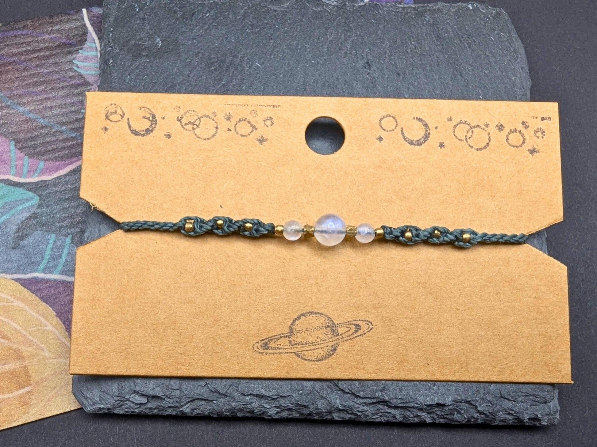 Macrame Bracelet "NightSky" | Starlight Bracelet with Moonstone | Night Sky, Moon & Stars | Astronomy Astrology Gift, Nature Jewelry