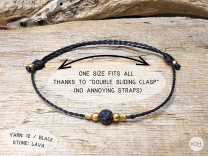 Armband Birdie - Yarn: 12_Black - Stone: Lava - Passend für alle Größen mit doppeltem Schiebeknoten - keine abstehenden Bänder, minimalistisches Armband schwarz gold, friendship bracelet gift for best friend, giftidea sister