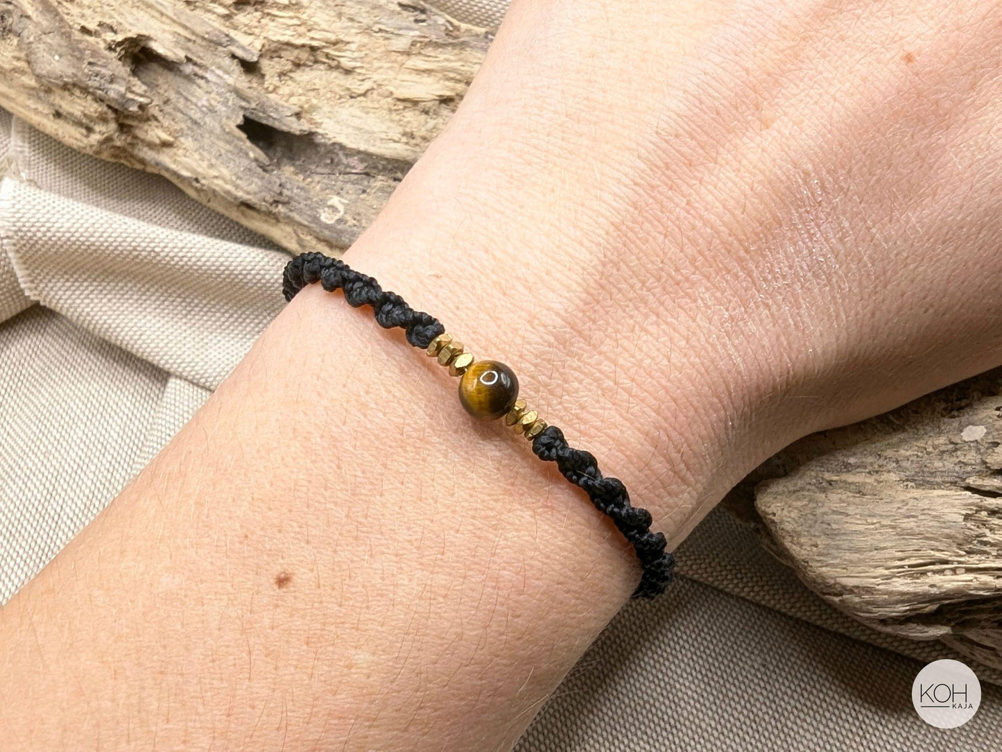 Tigereye Macrame Bracelet • Eye of the Tiger • Natural Stone Bracelet, Sandalwood Beads, Brass Jewelry, Boho Style, Birthday Gift Women