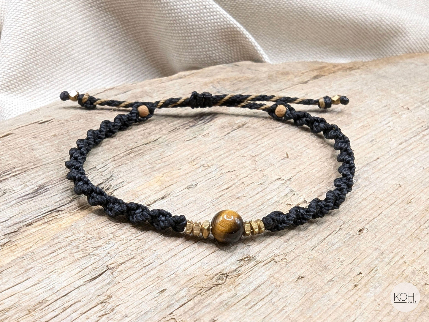 Tigereye Macrame Bracelet • Eye of the Tiger • Natural Stone Bracelet, Sandalwood Beads, Brass Jewelry, Boho Style, Birthday Gift Women