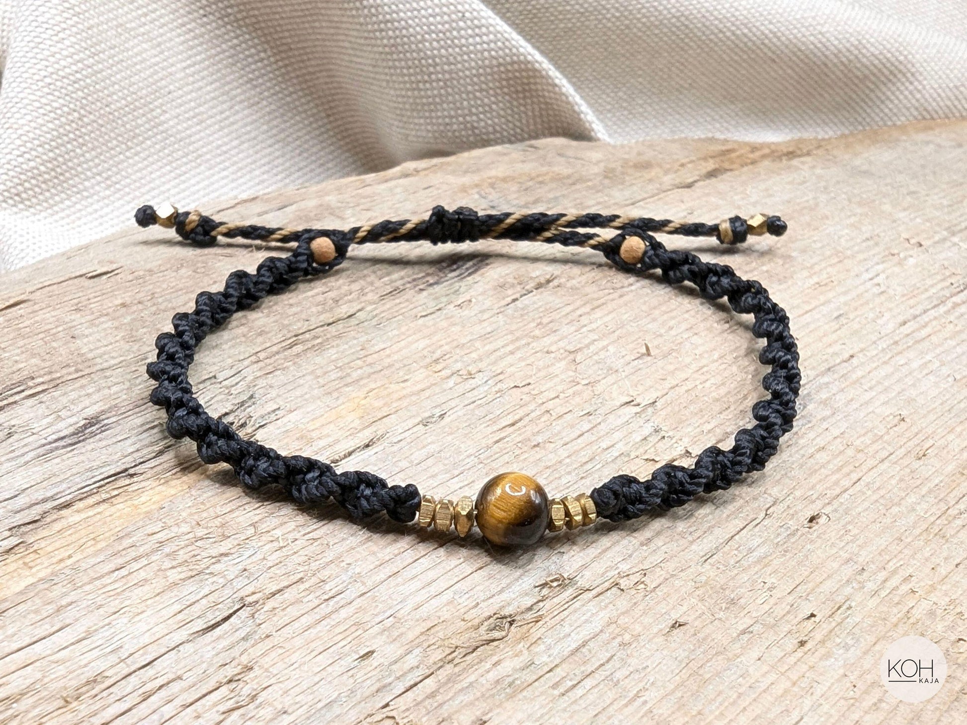 Tigereye Macrame Bracelet • Eye of the Tiger • Natural Stone Bracelet, Sandalwood Beads, Brass Jewelry, Boho Style, Birthday Gift Women