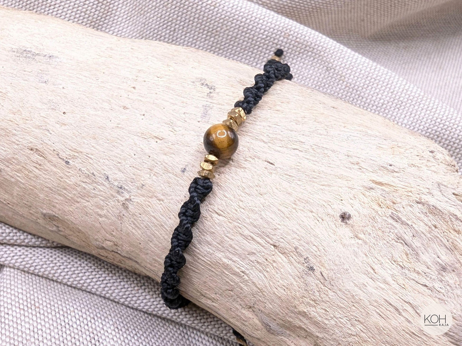Tigereye Macrame Bracelet • Eye of the Tiger • Natural Stone Bracelet, Sandalwood Beads, Brass Jewelry, Boho Style, Birthday Gift Women