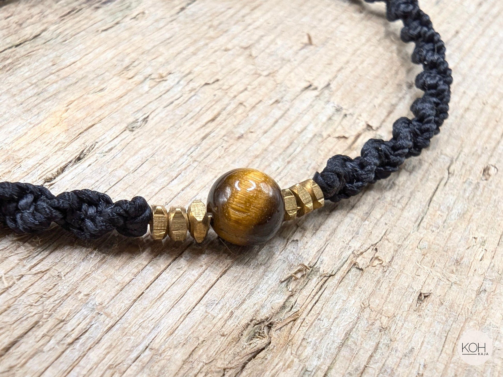 Tigereye Macrame Bracelet • Eye of the Tiger • Natural Stone Bracelet, Sandalwood Beads, Brass Jewelry, Boho Style, Birthday Gift Women