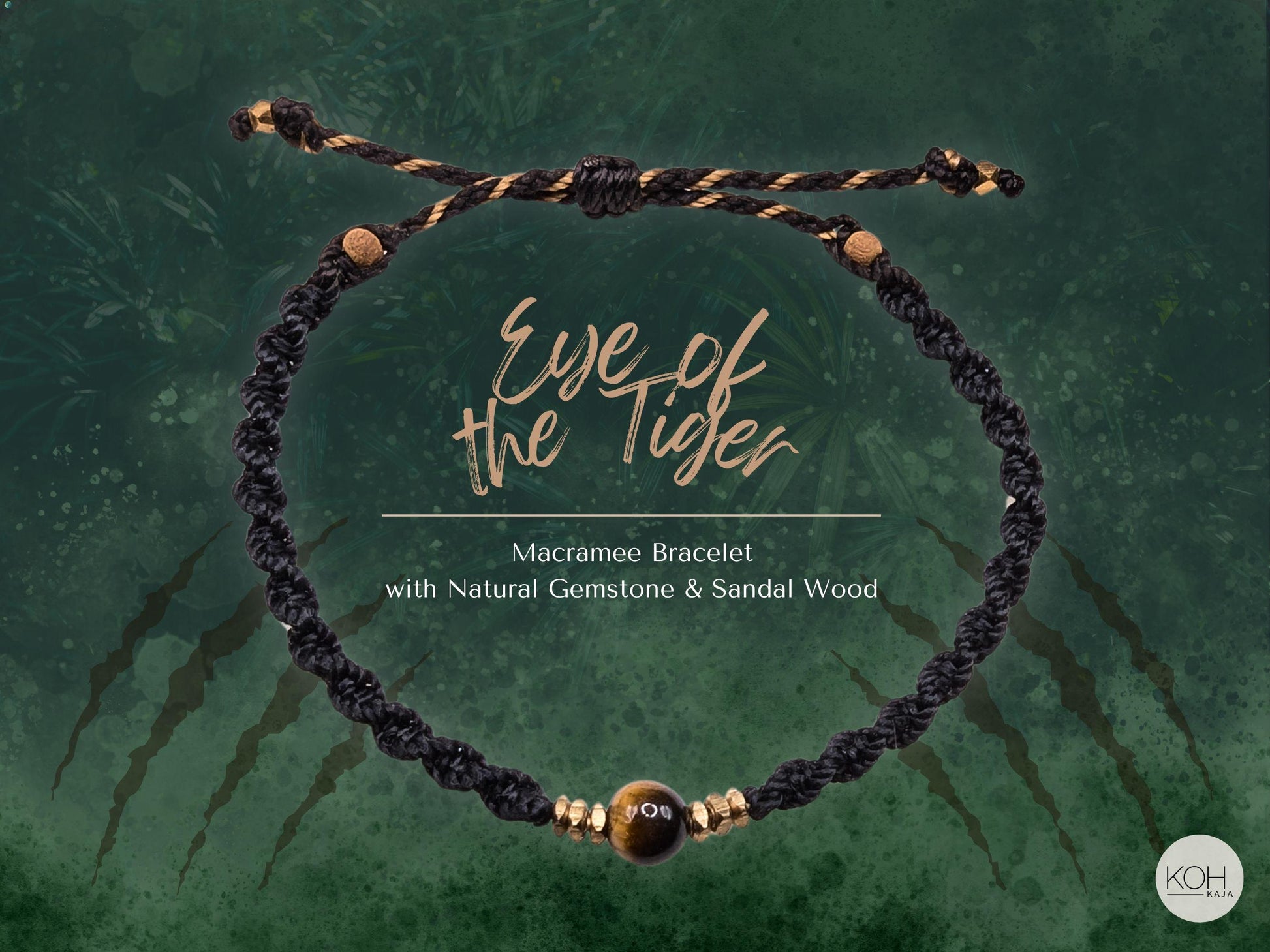 Tigereye Macrame Bracelet • Eye of the Tiger • Natural Stone Bracelet, Sandalwood Beads, Brass Jewelry, Boho Style, Birthday Gift Women