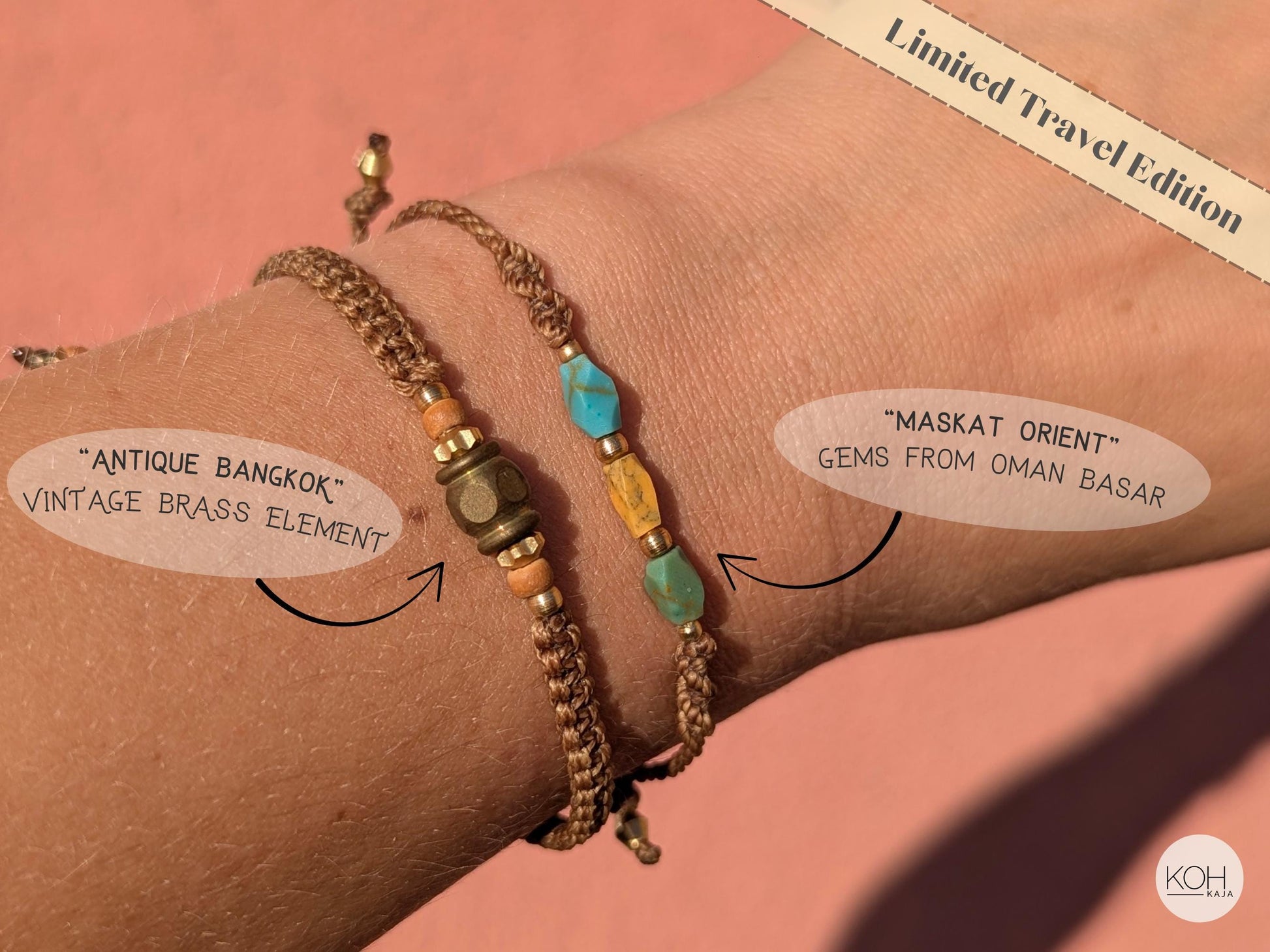 Bracelet "Maskat Orient" | Limited Travel Edition with African Turquoise | Natural Stone Macramé Jewelry | Gemstones from Local Oman Bazaar