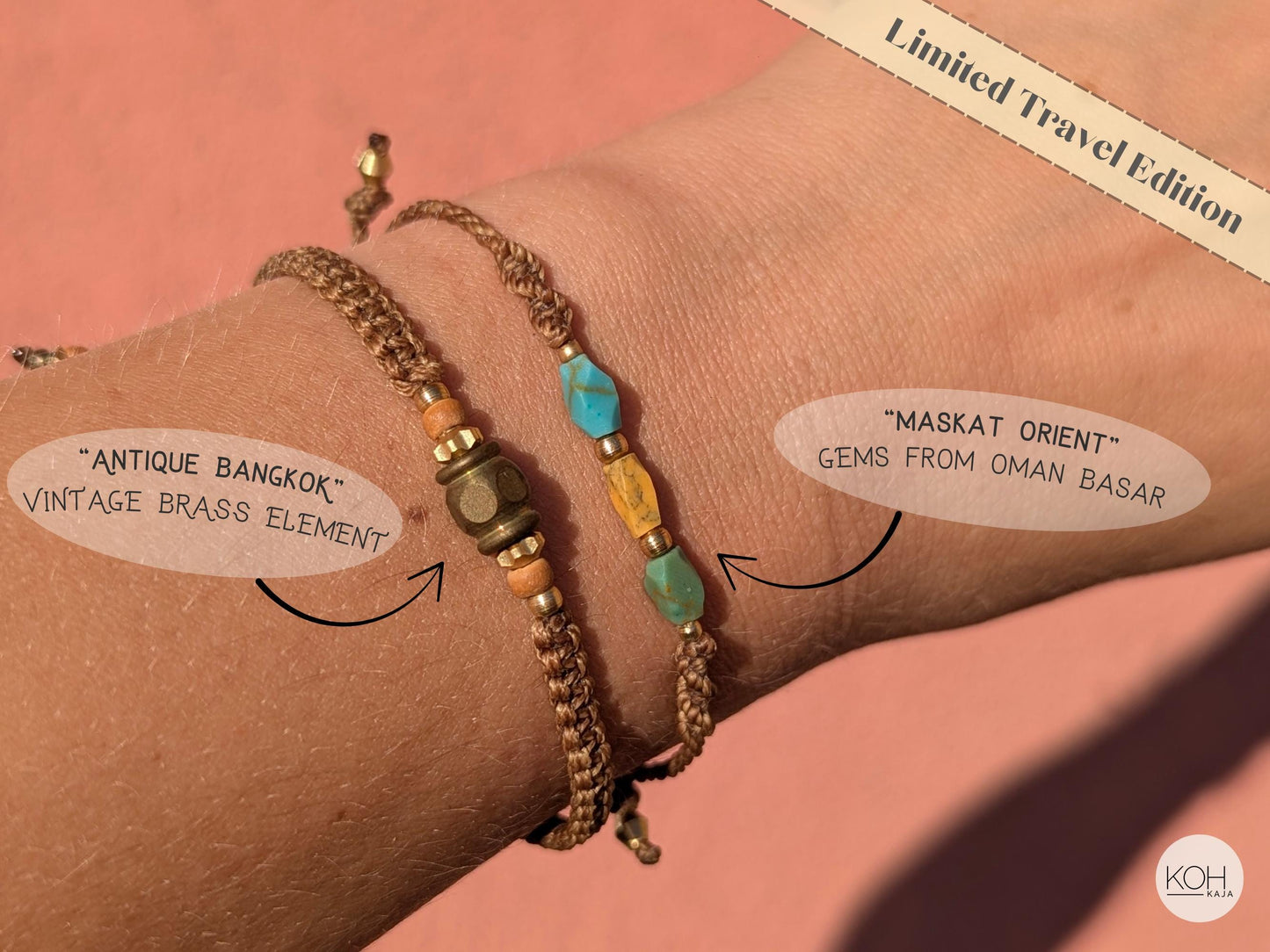 Bracelet "Antique Bangkok" | Limited Travel Edition with Vintage Brass Ornament | Antique Brass Bead from Bangkok | Retro Macrame Jewelry