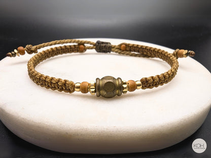 Bracelet "Antique Bangkok" | Limited Travel Edition with Vintage Brass Ornament | Antique Brass Bead from Bangkok | Retro Macrame Jewelry