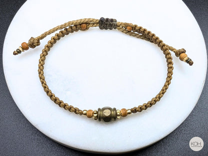 Bracelet "Antique Bangkok" | Limited Travel Edition with Vintage Brass Ornament | Antique Brass Bead from Bangkok | Retro Macrame Jewelry